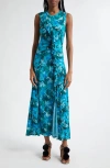 Ulla Johnson Elise Floral Print Ruffle Sleeveless Maxi Dress In Blue