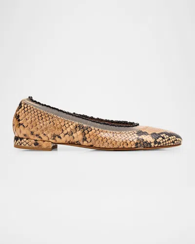 Ulla Johnson Elise Ruffle Snakeskin-print Leather Ballet Flats In Siena
