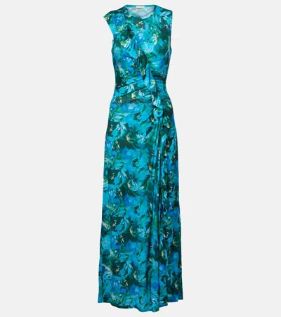 Ulla Johnson Elise Ruffled Printed Jersey Maxi Dress In Azul