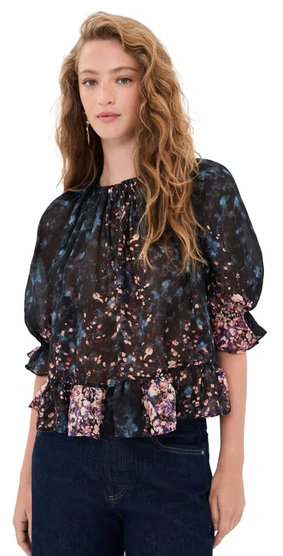 Ulla Johnson Elise Short Sleeve Silk Blouse Eclipse