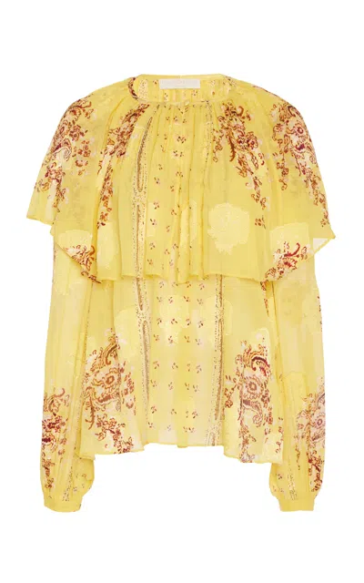 Ulla Johnson Elissa Layered Ruffles Silk Top In Yellow