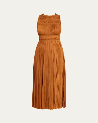Ulla Johnson Elle Pleated Sleeveless Dress In Amber