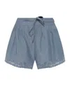 Ulla Johnson Elowen Belted Tulle-trimmed Embroidered Cotton-chambray Shorts In Blue