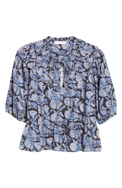 Ulla Johnson Elvie Floral Frill Collar Puff Sleeve Top In Multi