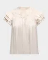 Ulla Johnson Liv Plissé-effect Blouse In Cowrie