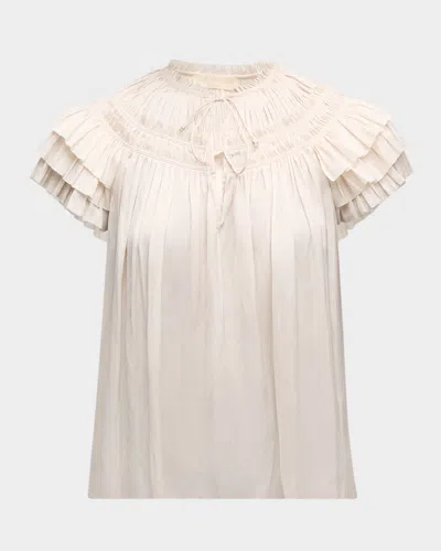 Ulla Johnson Liv Plissé-effect Blouse In Neutrals
