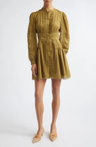 Ulla Johnson Elysia Pintuck Lace Long Sleeve Minidress In Green
