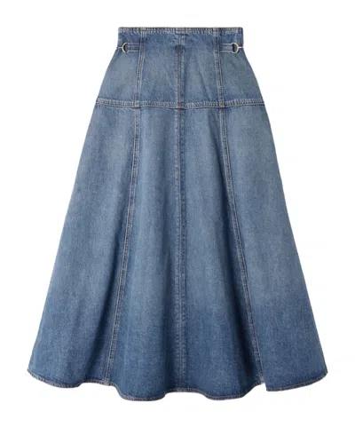 Ulla Johnson Embellished Paneled Denim Midi Skirt In Blue