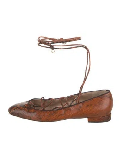 Pre-owned Ulla Johnson Embossed Leather Animal Print Ballet Flats In Brown