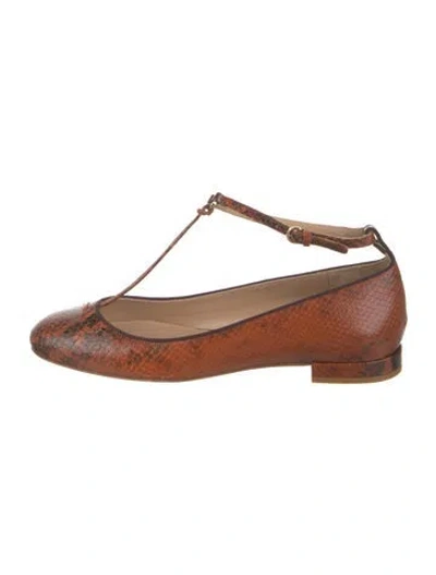 Pre-owned Ulla Johnson Embossed Leather Animal Print Ballet Flats In Brown