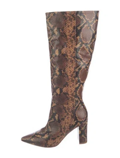 Pre-owned Ulla Johnson Embossed Leather Animal Print Boots In Brown
