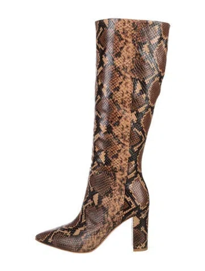 Pre-owned Ulla Johnson Embossed Leather Animal Print Boots In Brown