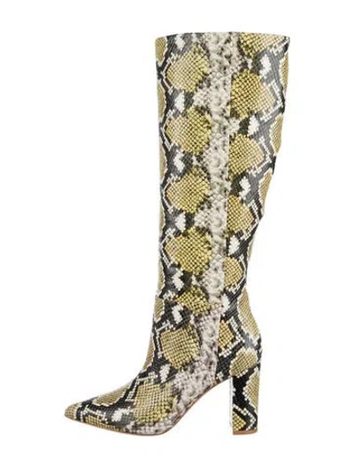 Pre-owned Ulla Johnson Embossed Leather Animal Print Boots In Yellow