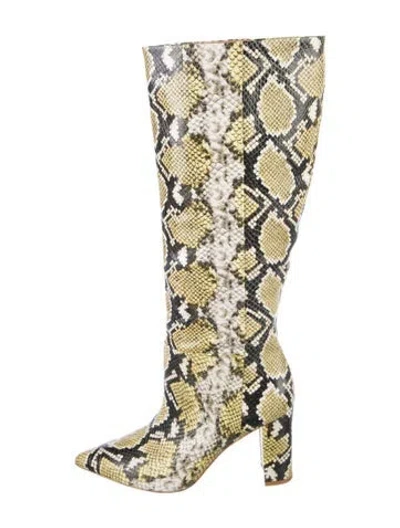 Pre-owned Ulla Johnson Embossed Leather Animal Print Boots In Yellow