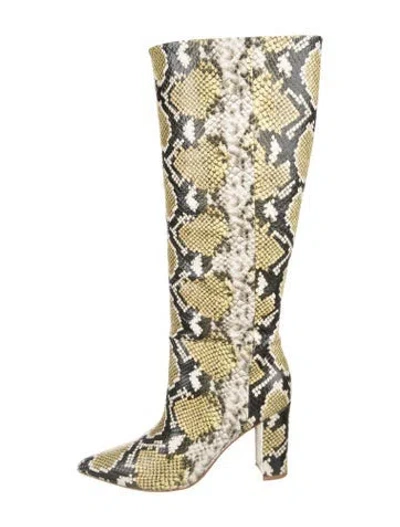 Pre-owned Ulla Johnson Embossed Leather Animal Print Boots In Yellow