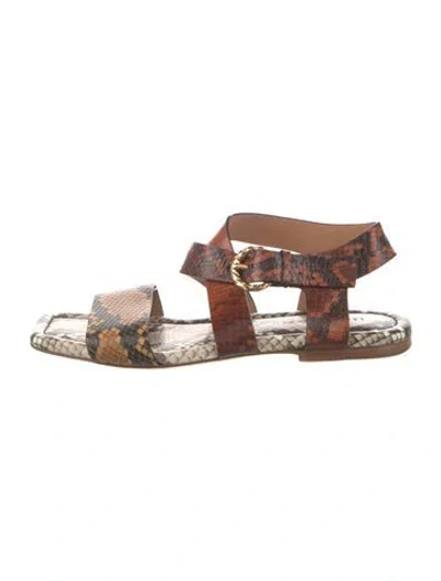 Pre-owned Ulla Johnson Embossed Leather Animal Print Gladiator Sandals In Brown