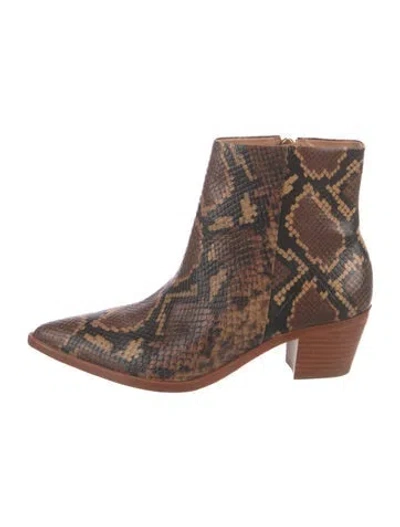 Pre-owned Ulla Johnson Embossed Leather Animal Print Western Boots In Brown