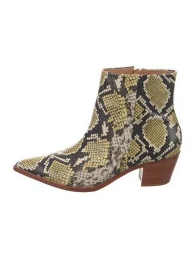 Pre-owned Ulla Johnson Embossed Leather Animal Print Western Boots In Yellow