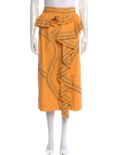 Pre-owned Ulla Johnson Embroidered Accent Midi Length Skirt In Orange