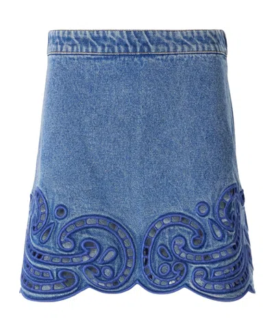 Ulla Johnson Embroidered Denim Mini Skirt In Blue