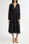Ulla Johnson Emera Embroidered Tie Waist Long Sleeve Midi Dress In Black