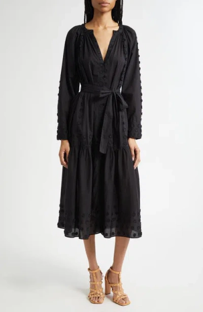 Ulla Johnson Emera Embroidered Tie Waist Long Sleeve Midi Dress
