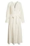 Ulla Johnson Emera Embroidered Tie Waist Long Sleeve Midi Dress In Neutral