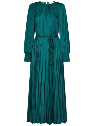 Ulla Johnson Emerald Green Pleated Satin Midi Dress