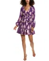 Ulla Johnson Emery Blouson-sleeve Shibori Silk Mini Dress In Purple