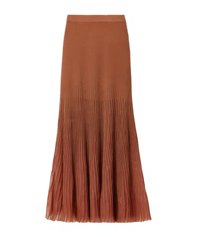 Ulla Johnson Emilia Tulle-trimmed Ribbed-knit Midi Skirt In Brown