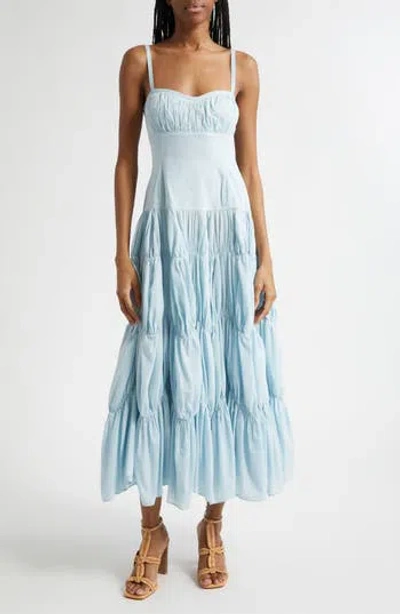 Ulla Johnson Emmalina Sweetheart Neck Tiered Midi Dress In Blue