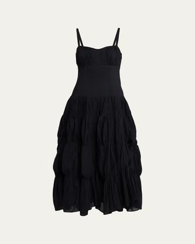 Ulla Johnson Emmalina Tiered Cotton Midi Dress In Black