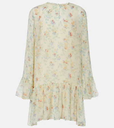 Ulla Johnson Emmeline Floral Ruffled Silk Minidress In Neutral