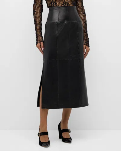 Ulla Johnson Enid Lambskin Leather Midi Skirt In Noir