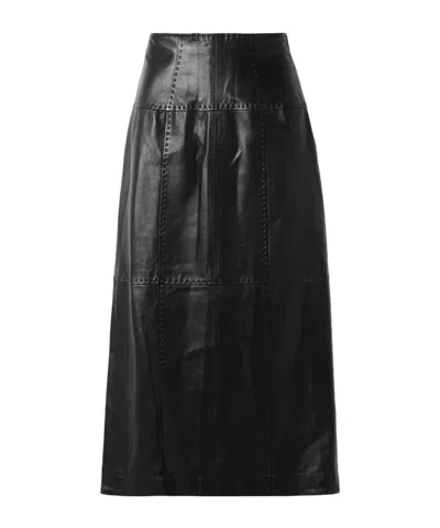 Ulla Johnson Enid Paneled Leather Midi Skirt In Black