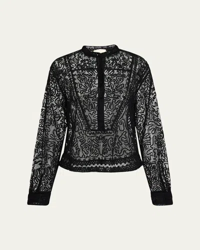 ULLA JOHNSON ESME SHEER EMBROIDERED BLOUSE