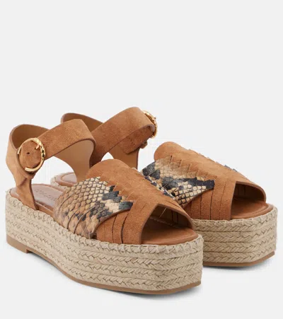 Ulla Johnson Espadrille-sandalen Elsa Aus Veloursleder Mit Leder In Beige