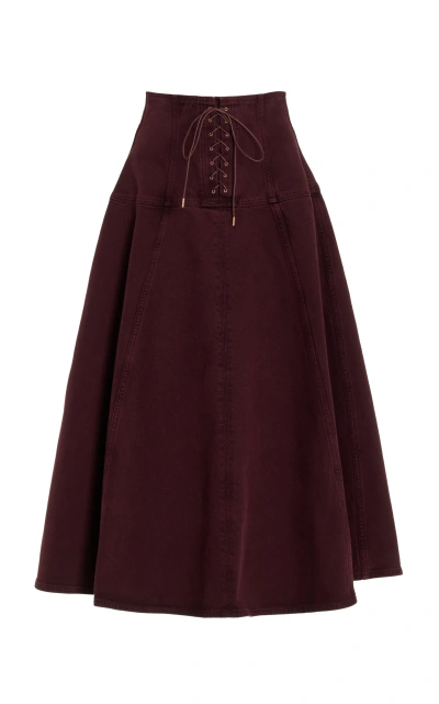 Ulla Johnson Estelle Lace-up Cotton Denim Midi Skirt In Brown
