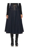 Ulla Johnson The Estelle Lace-up Denim Midi Skirt In Tigris
