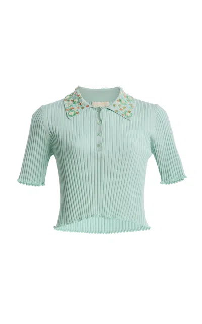 Ulla Johnson Esther Embellished Cropped Knit Top In Blue