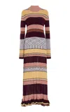 Ulla Johnson Evangeline Striped Pleated Metallic Knit Turtleneck Maxi Dress In Multi