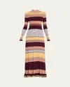 Ulla Johnson Evangeline Striped Pleated Metallic Knit Turtleneck Maxi Dress In Sundown