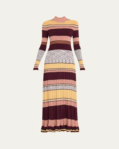 ULLA JOHNSON EVANGELINE STRIPED MOCK-NECK KNIT MAXI DRESS