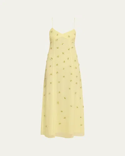 Ulla Johnson Eve Embellished Silk Midi Dress In Citron