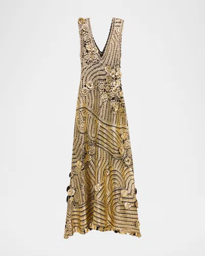 Ulla Johnson Evelyn Metallic Crochet Dress In Goldfoil