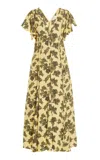 Ulla Johnson Evette Printed Crepe Midi Dress In Yellow