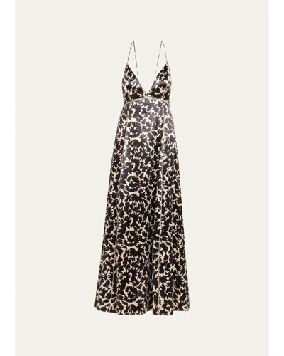 Ulla Johnson Evie Floral Satin Midi Dress In Raven