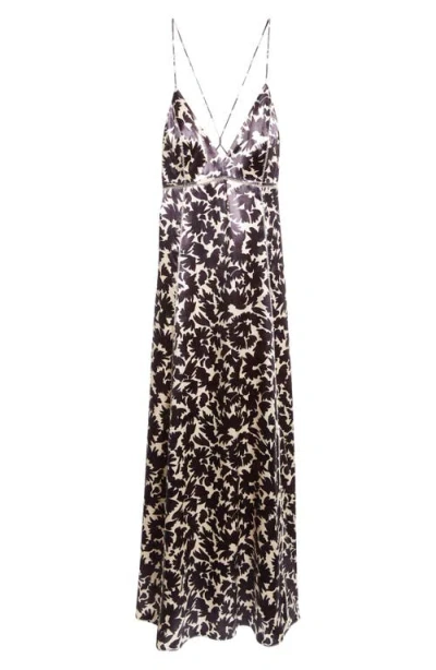 Ulla Johnson Evie Print Satin Maxi Dress In Raven