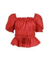 Ulla Johnson Evita Tasseled Shirred Blouse In Red Cotton In Red