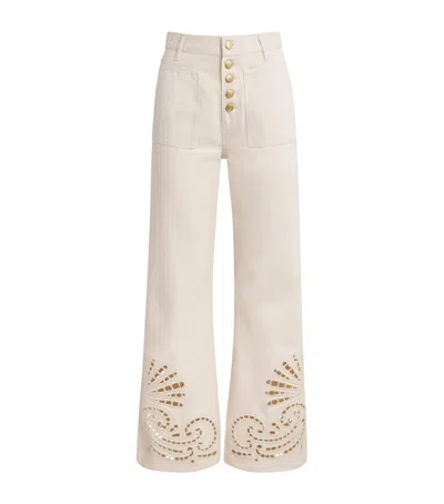 Ulla Johnson Eyelet The Lou Flared Jeans In Ivory